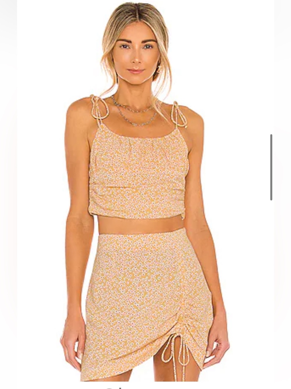 Revolve Matching Mini Skirt Tank Top Set Yellow Floral